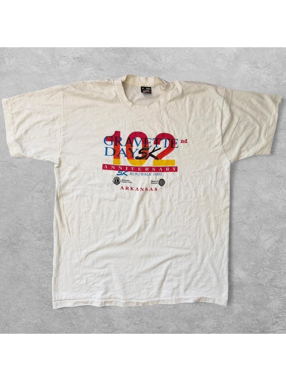 Vintage 1995 Gravette Day 5K Graphic Tee Arkansas - Size XL